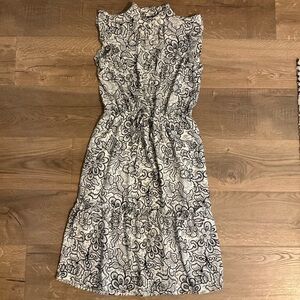 Who What Wear white black floral sleeveless midi dress, S